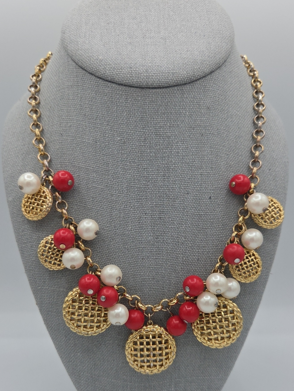 5 for $25! Talbots Gold Chain Necklace with Red Beads and Pearl Accents